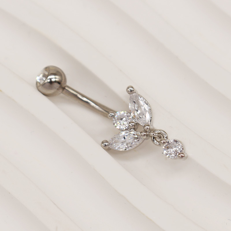 Minimalist Marquise Diamond Navel Piercing Ring Gold Plated_voghion.com