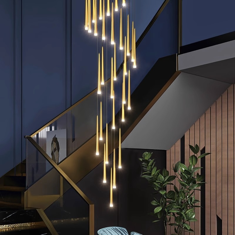 階段の長いシャンデリアの別荘の回転loftマンションは高い客間の階段の間の明かりの複式のビルの中のビルを選んでシャンデリアを選びます。|undefined