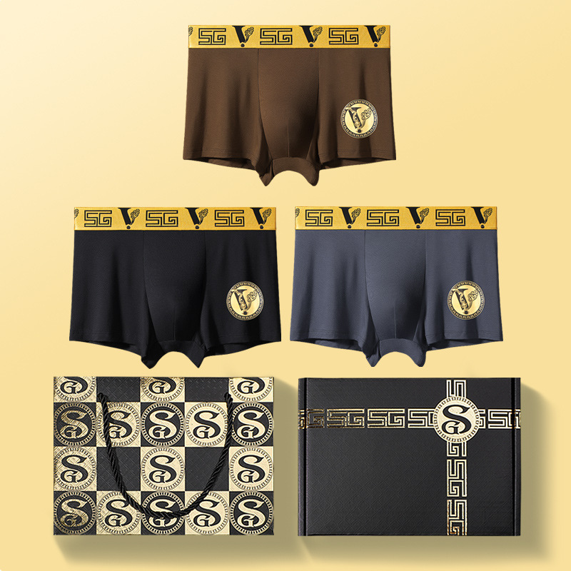 Men's Underwear Slim-Fit Breathable Comfortable Bacteriostatic Inner File Loose High Elastic Four-Corner Flat-Corner Pants 3 Gift Boxes