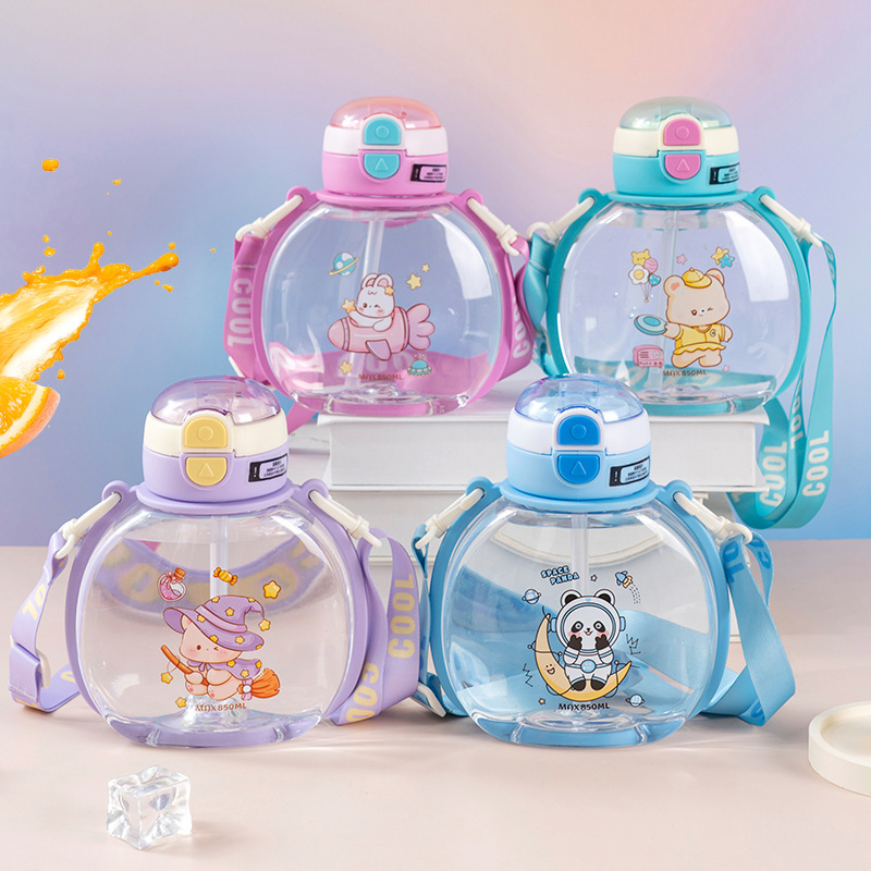 Yitong nuevo cartón de dibujos animados calabaza taza espacial taza de paja de plástico de gran capacidad de 850ml taza de agua de doble uso