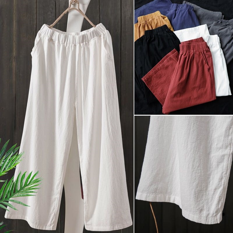Cotton and Linen Wide-Leg Pants for Women, Loose Plus-Size Women's Clothing, Student Style, Seven-Quarter Yoga Straight-Leg Slimming Linen Casual Nine-Quarter Pants Cotton and Linen Wide-Leg Pants for Women, Loose Plus-Size Women's Clothing, Student Style, Seven-Quarter Yoga Straight-Leg Slimming Linen Casual Nine-Quarter Pants