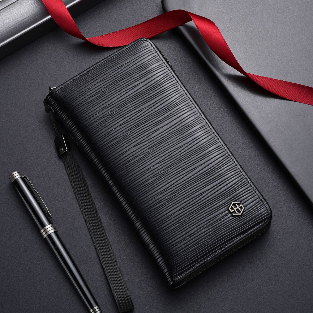 Fashion Classic Business Zipper Bag Men's Long Wallet Large Capacity Clutch Bag Multifunctional Mobile Phone Change Card Bag