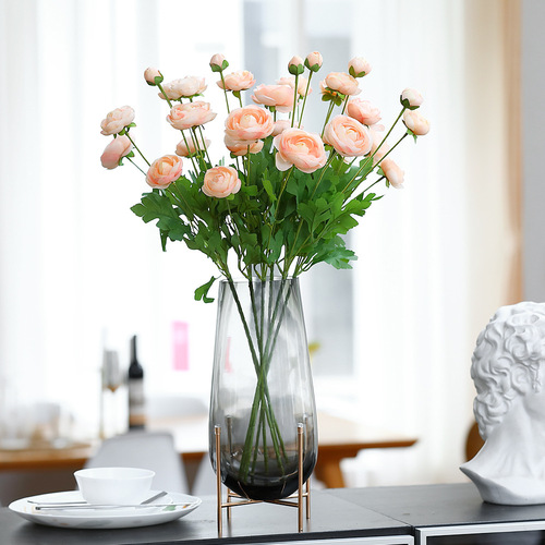 Wedding decoration simulation 4-head dew lotus home furnishings camellia handle bunch indoor simulation flower e-commerce dew lotus