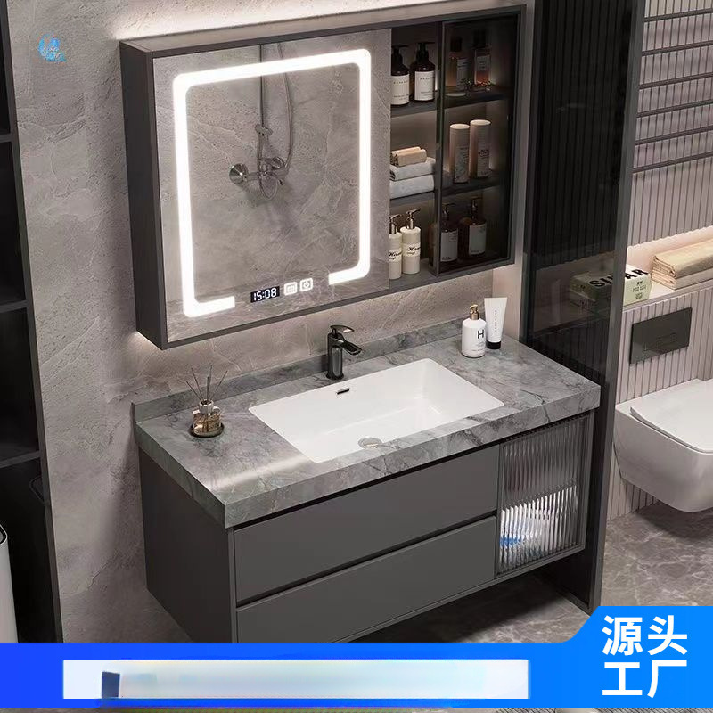 New Seamless Slate Integrated Basin Washbasin Bathroom Sink Bathroom Mirror Cabinet Full Set of Washbasin Cabinet Combination