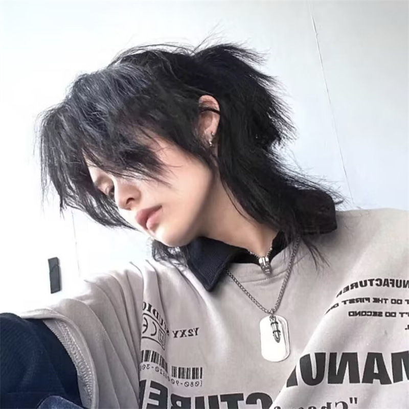 Salmonete cabeza peluca hombres y mujeres pelo corto recto Guerrero japonés guapo cola de lobo simulación pelo completo cabeza cubierta de entrega de una pieza
