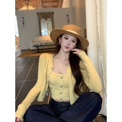 小香风套装女2025秋季新款简约风针织开衫内搭甜辣吊带背心两件套