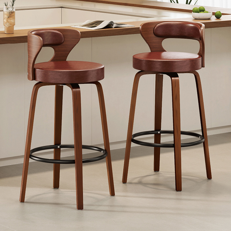 American Solid Wood Bar Chair Rotating Retro Backrest High Stool Light Luxury Home Kitchen Cafe Front Desk Bar Stool