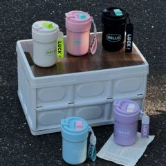 ダブルコーヒーカップ高颜値保温カップ316ステンレス女子携帯かわいいロープ携帯カップins
