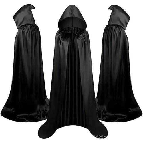 Halloween cloak cape cosplay adult children black medieval male wizard robe death monk hat performance