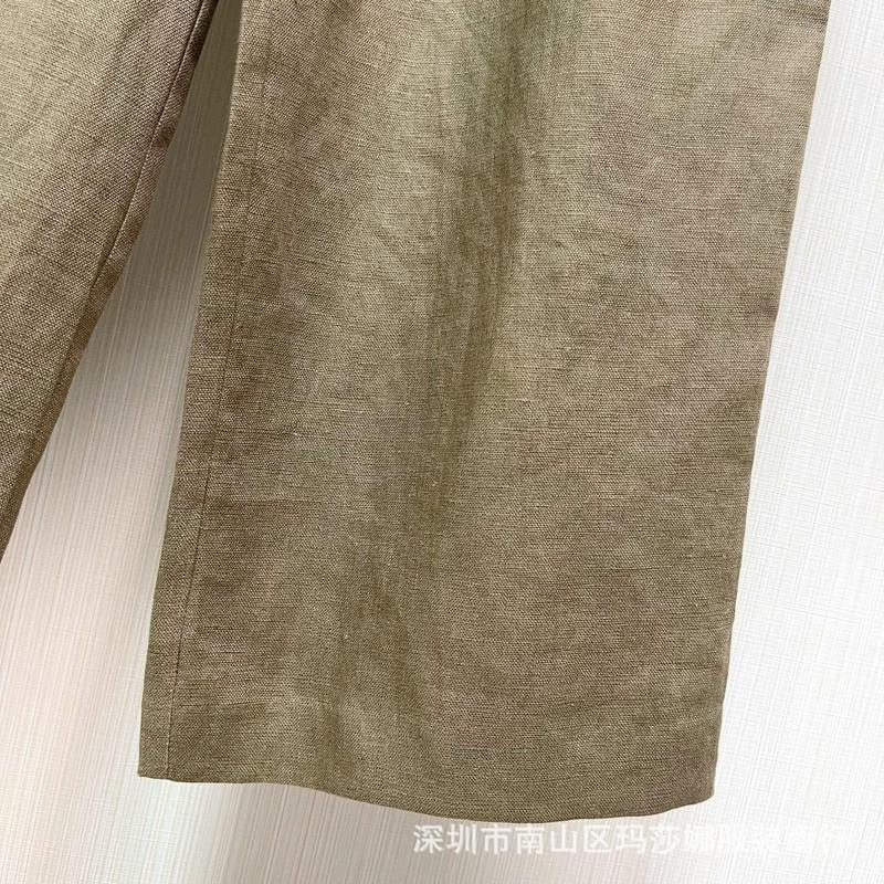 南油高端2025秋季新款撞色腰头亚麻休闲长裤气质百搭西装裤百搭|undefined