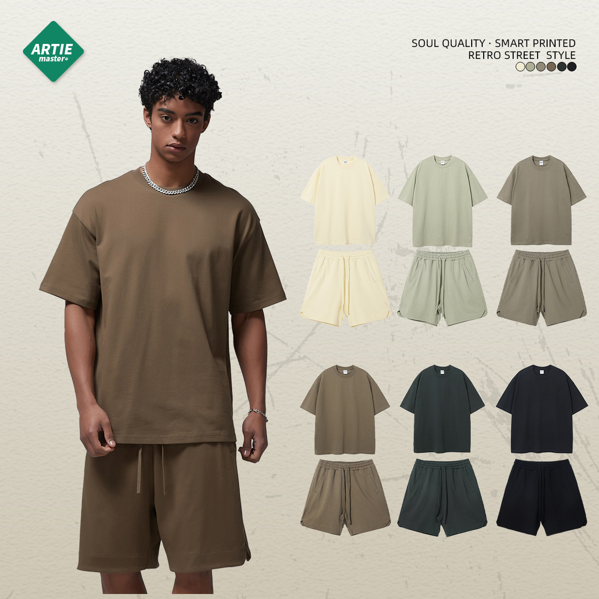 ARTIE marca de moda para hombres 305G pantalones cortos de algodón de manga corta traje casual FGO color básico traje deportivo