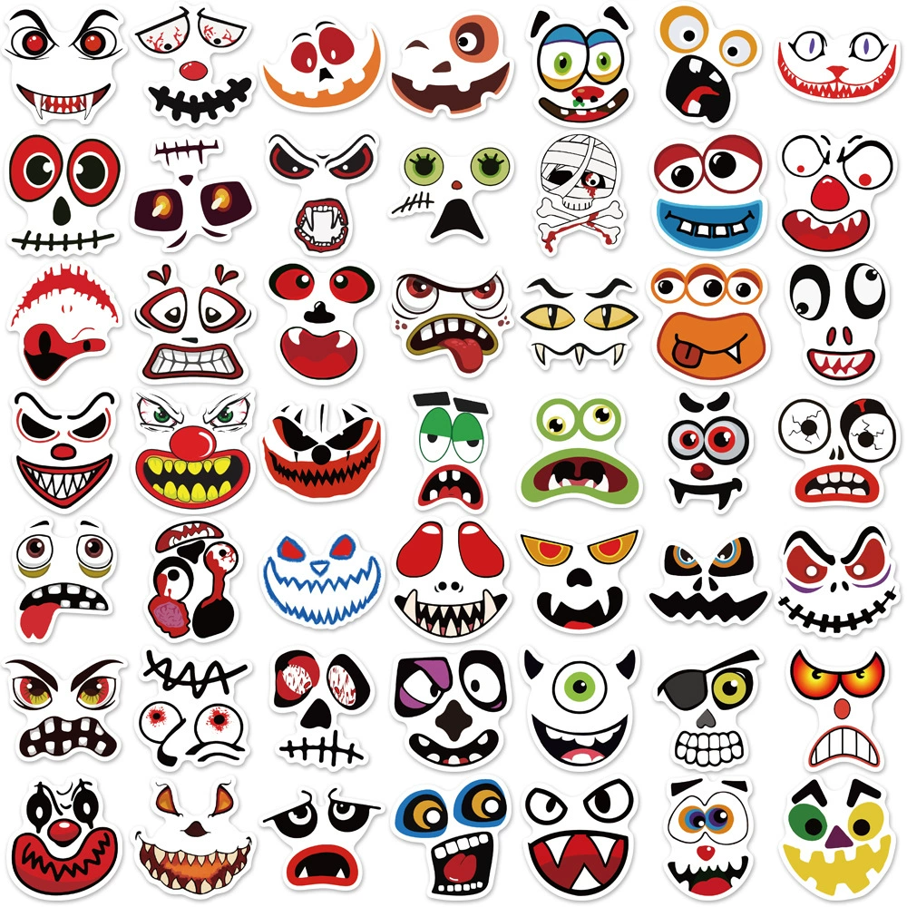 50 шт. Хэллоуин Тыква декоративные наклейки призрак лицо выражение лица водостойкие наклейки ужас окна наклейки багаж граффити наклейки