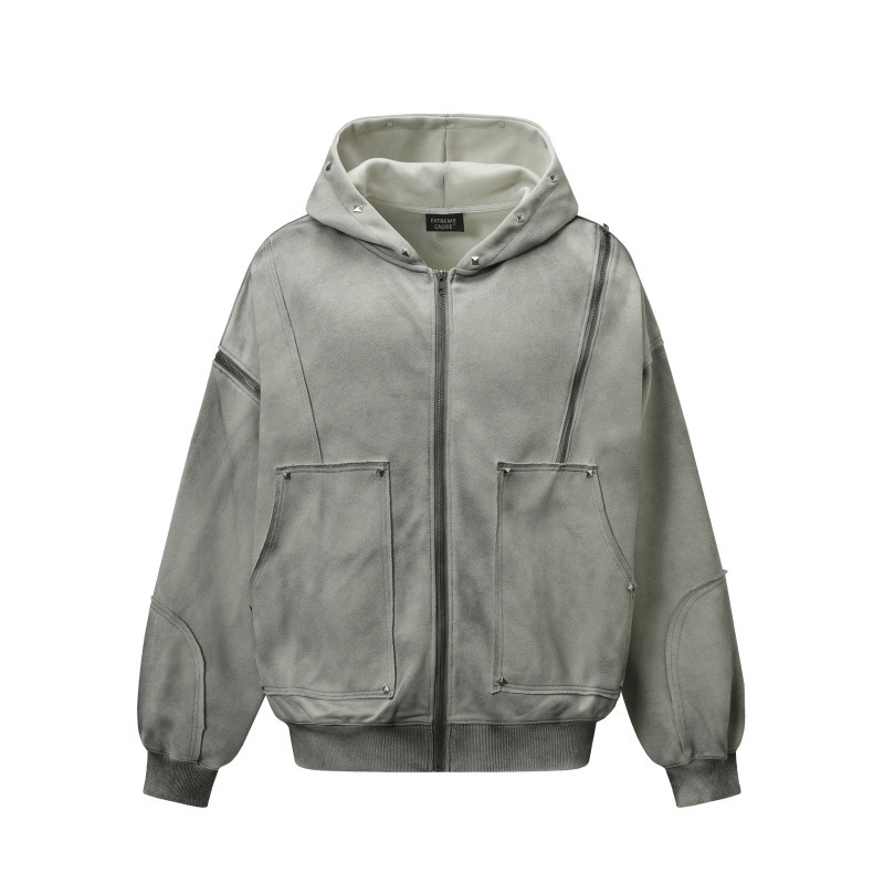 High Street Heavy Design Spray-Painted Vintage Hooded Zip-Up Sweatshirt Unisex American Niche Lazy Loose Jacket Trendy High Street Heavy Design Spray-Painted Vintage Hooded Zip-Up Sweatshirt Unisex American Niche Lazy Loose Jacket Trendy