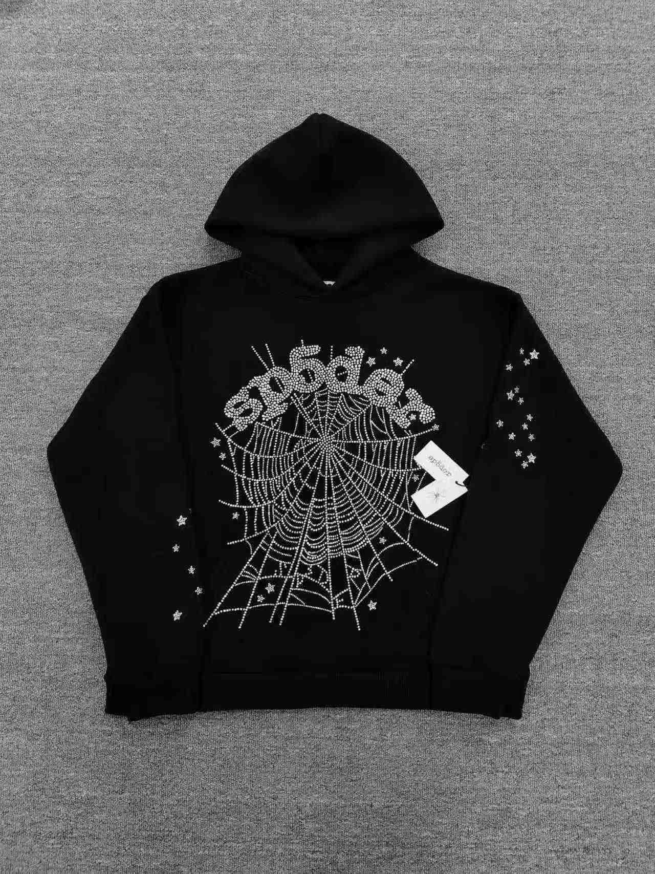 Sp5der OG Web V2 Hoodie Rhinestone Black