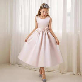 儿童管乐团音乐会礼服女童公主裙时尚礼服主持速卖通缎面大童礼服