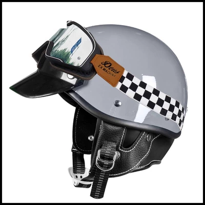 Motosiklet kaskı (dəbilqə) – vehicle safety helmet, women's breathable - cement-gray-black-and-white-checkered-goggles-s52-53
