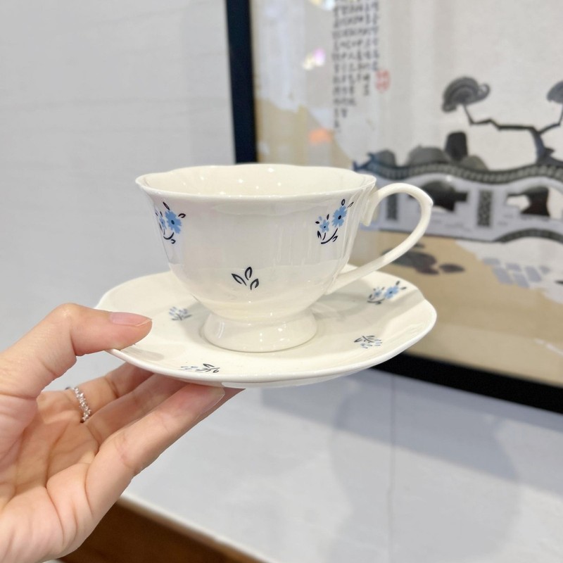 法式复古蓝色碎花陶瓷咖啡杯碟拿铁拉花杯下午茶杯子ins小众礼物|undefined