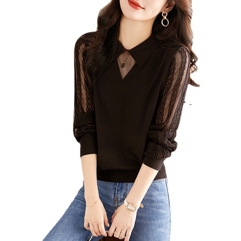 長袖tシャツ婦人服2023新作春夏洋気綺麗レース上着インナーシャツ|undefined