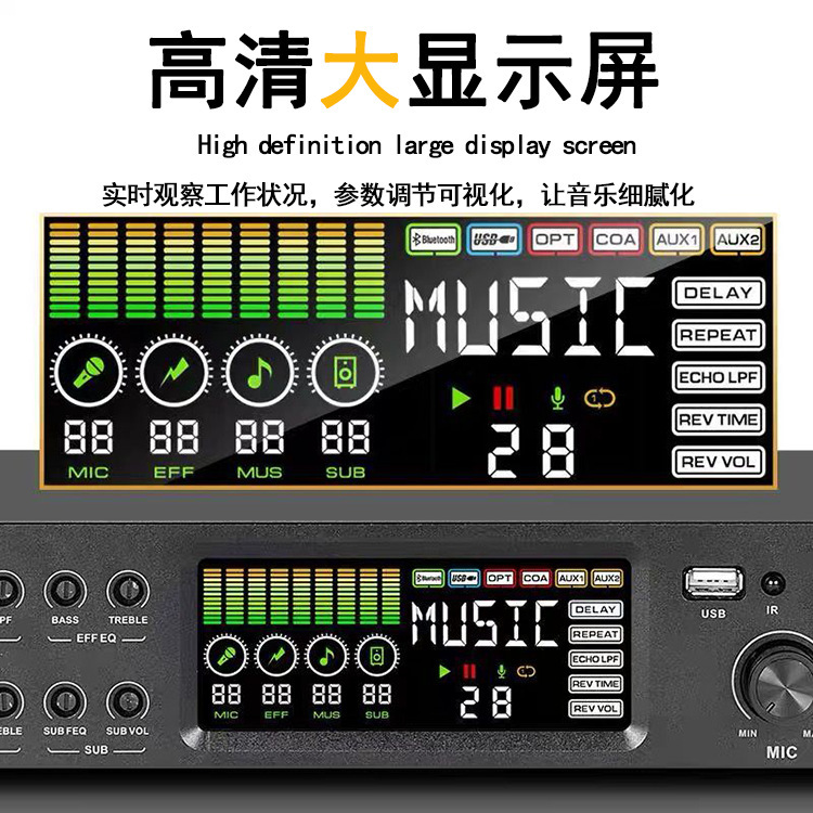 プロフェッショナルプリアンプエフェクターマイクアンチハウリングBluetoothリバーブDSPホームKTVオーディオデジタルイコライゼーション処理|undefined