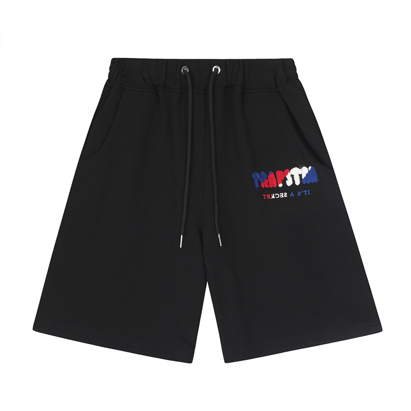 American Trapstar Letras Blanco Azul Toallas bordadas Casual Shorts Hombre y Mujer Deportivo Pantalones Marca image 4