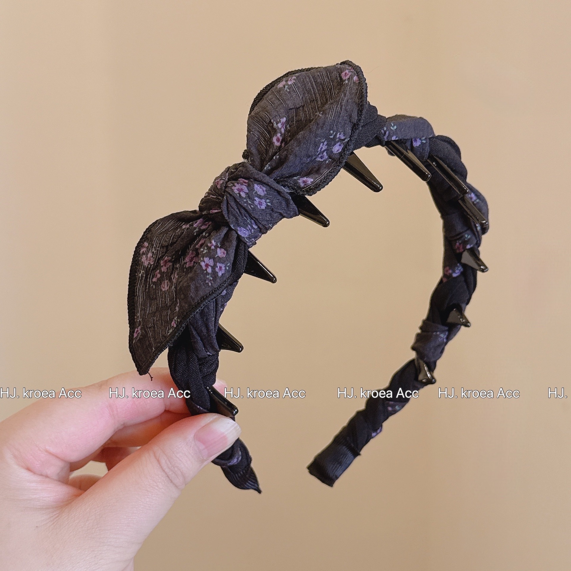 ロマンチックな夏〜女性用の蝶結びの生地で包まれた歯付きヘアピンヘッドバンド、高品質、ファッショナブルでエレガントなヘッドバンド