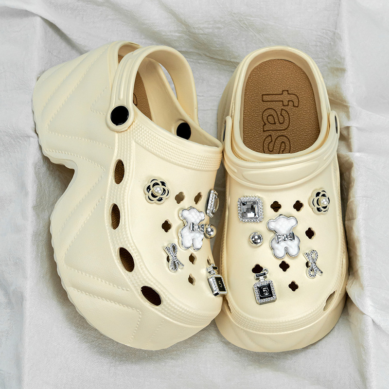 9CM High-top Hole Shoes Fashionable Women's Outwear Summer Double White Bear Baotou Sandals and Slippers Baotou Breathable Sandals and Slippers