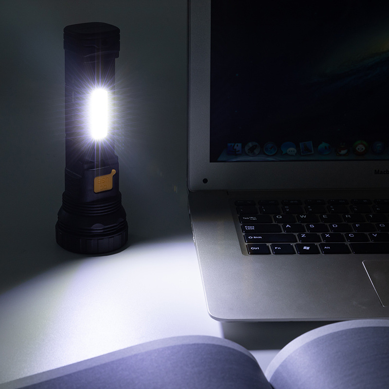 Solar Flashlight Strong Light Spotlight Outdoor Charging Convenient Super Bright Gift with Side Light Cross-Border Factory Direct Sale
