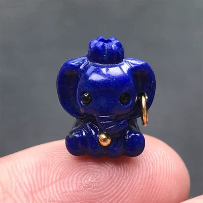 Natural Lapis Lazuli Ganesha Pendant Accessory, Finely Carved Lapis Lazuli Baby Elephant Ornament, DIY Spacer Bead Accessory (Zərgərlik ara hissələri) - dimensions-15x13x10mm