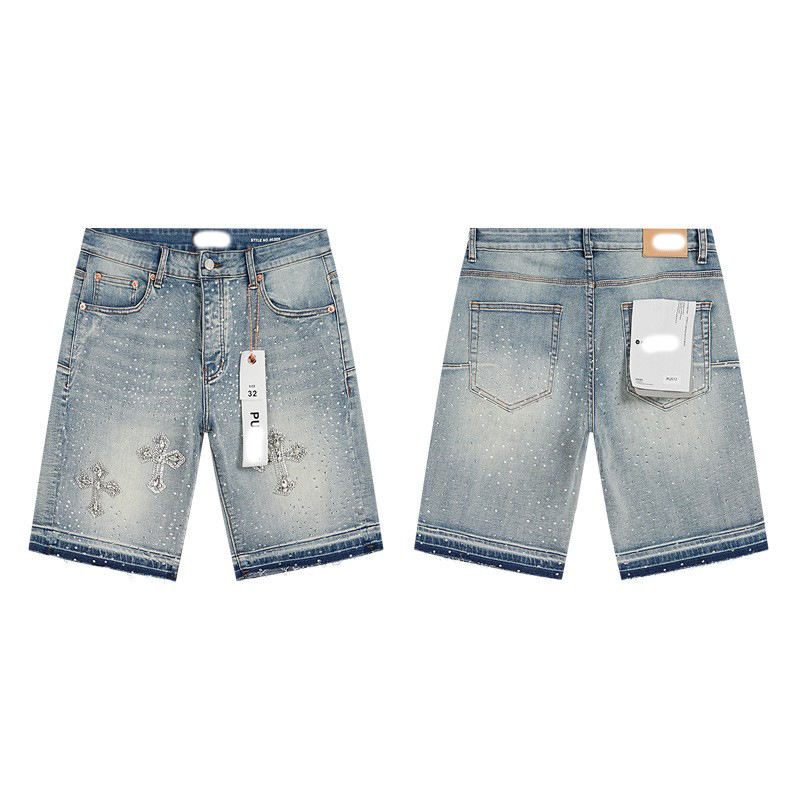 Marca de moda transfronteriza JB purple verano rectas vaqueros lavados de agua para hacer viejos agujeros vaqueros de hombre pantalones cortos de caño purple