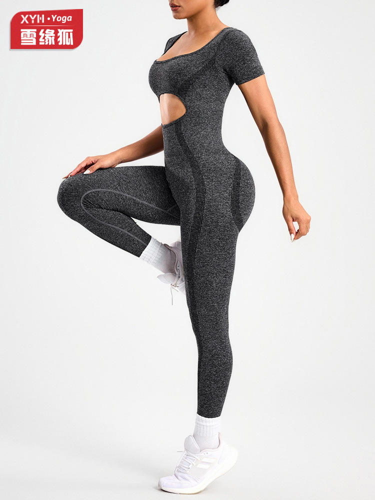 Color mate mate belleza de espalda manga corta yoga combinación de mujeres al aire libre delgado abdomen corren deportes de elevación de cadera pantalones