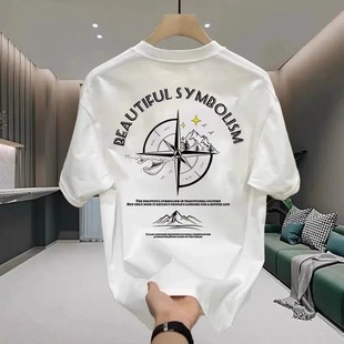 Summer Heavy Cotton Short-sleeved T-shirt Men's Trendy Brand Ins Loose Casual Round Neck Printed T-shirt Hong Kong-style Trendy Half-sleeved T-shirt