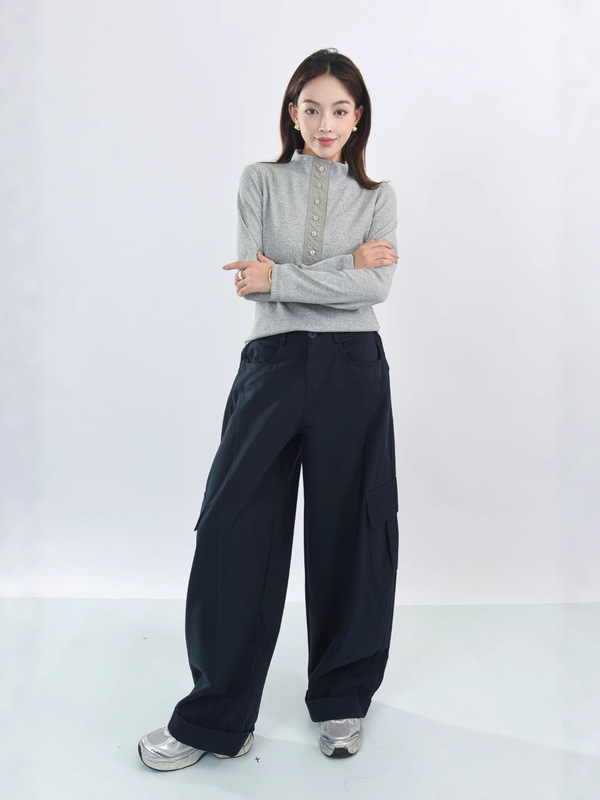弯刀工装阔腿裤多口袋工装裤女2025秋季新款宽松百搭休闲阔腿裤女|undefined