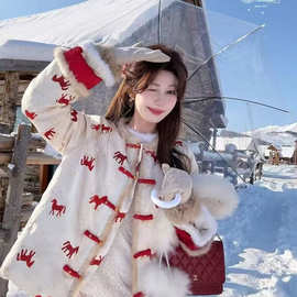 新中式国风双面穿印花外套女加棉厚款棉衣2026新年战袍马上有钱