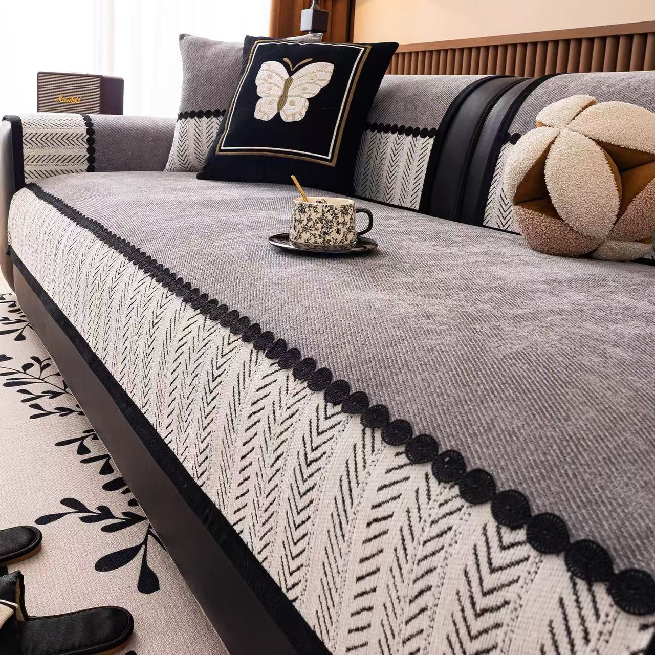 Cojín de sofá de alta sensación en 2025 nuevo cojín de asiento recto universal de cuatro estaciones fijo toallas de sofá de cuero antideslizante