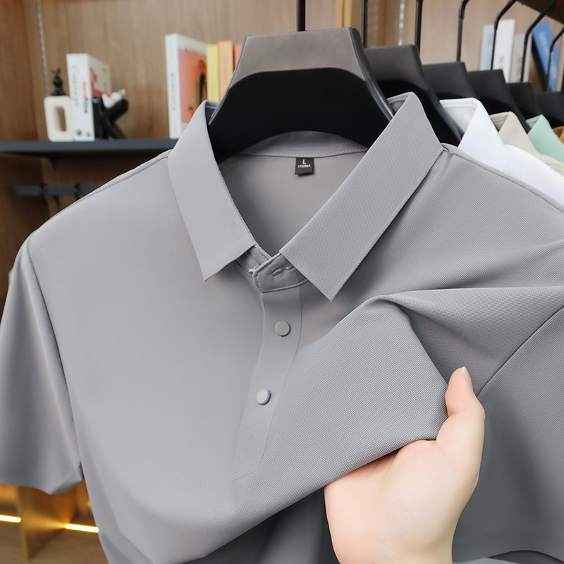 Live-Stream Hot-Selling Seamless Ice-Feel Short-Sleeve Men's Summer Thin Polo Shirt Solid Color Casual Polo Shirt for Men