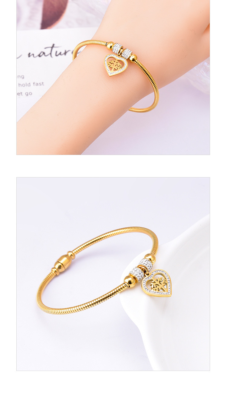 Simple Style Commute Tree Eye Flower 304 Stainless Steel 18K Gold Plated Rhinestones Shell Bracelets Bangle In Bulk display picture 4