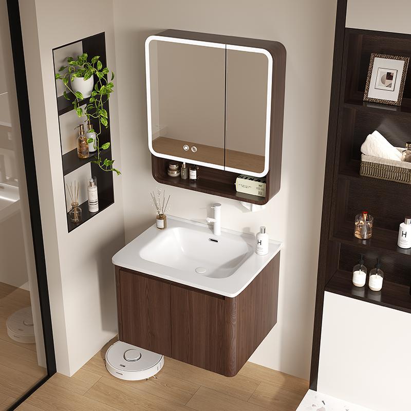 Nuevo gabinete de baño de madera chino combinación de paneles de abeja color nuez cerámica lavabo lavabo lavabo