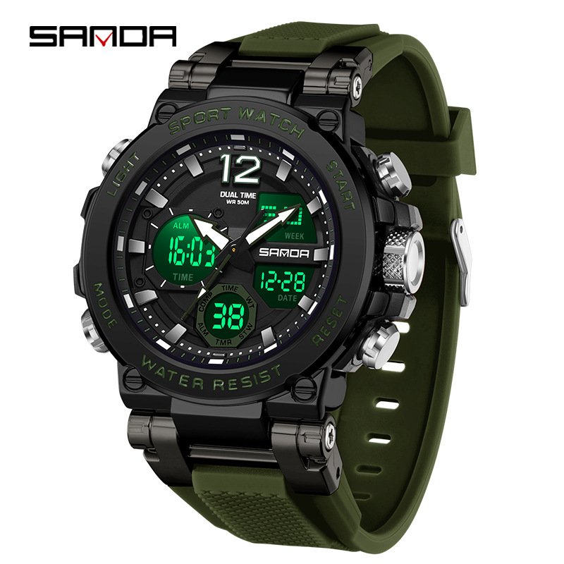 SANDA reloj electrónico de metal con caja de moda multifuncional reloj de hombre nocturna impermeable al aire libre reloj de pulsera deportivo 6178
