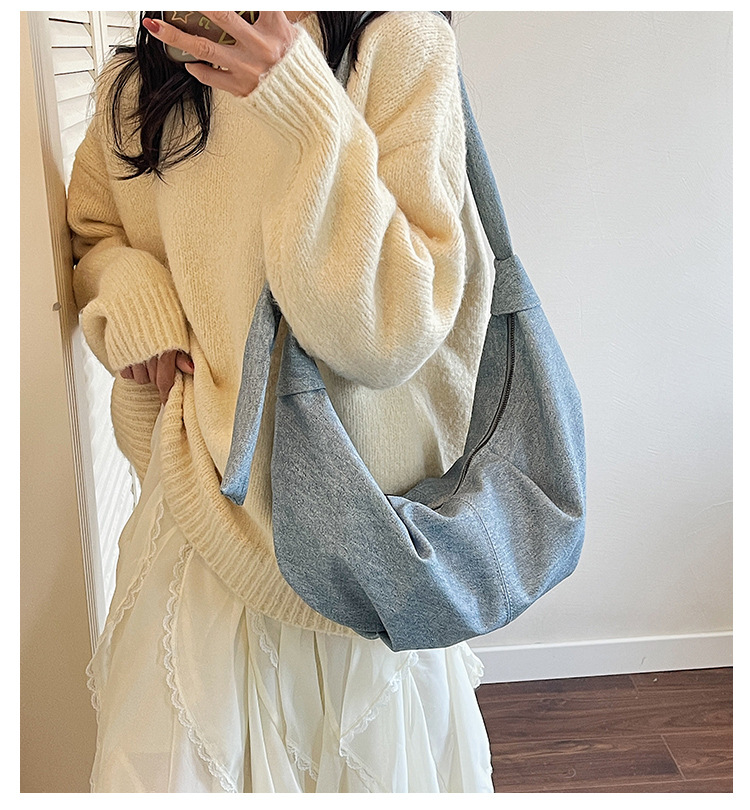 Niche design denim bag for women 2025, large capacity, casual and versatile, single-shoulder crossbody dumpling bag, fashionable underarm bag full figure
