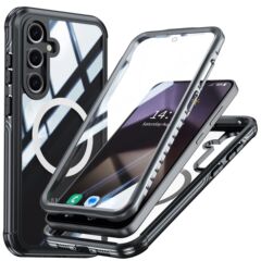 Samsung A56A36A16A17ガラス製360度フルカバー携帯電話ケース、落下防止、衝撃吸収、磁気吸着、磁気充電対応