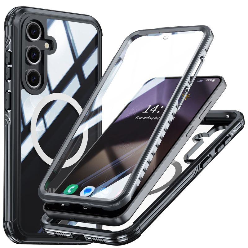 Samsung A56A36A16A17ガラス製360度フルカバー携帯電話ケース、落下防止、衝撃吸収、磁気吸着、磁気充電対応|undefined