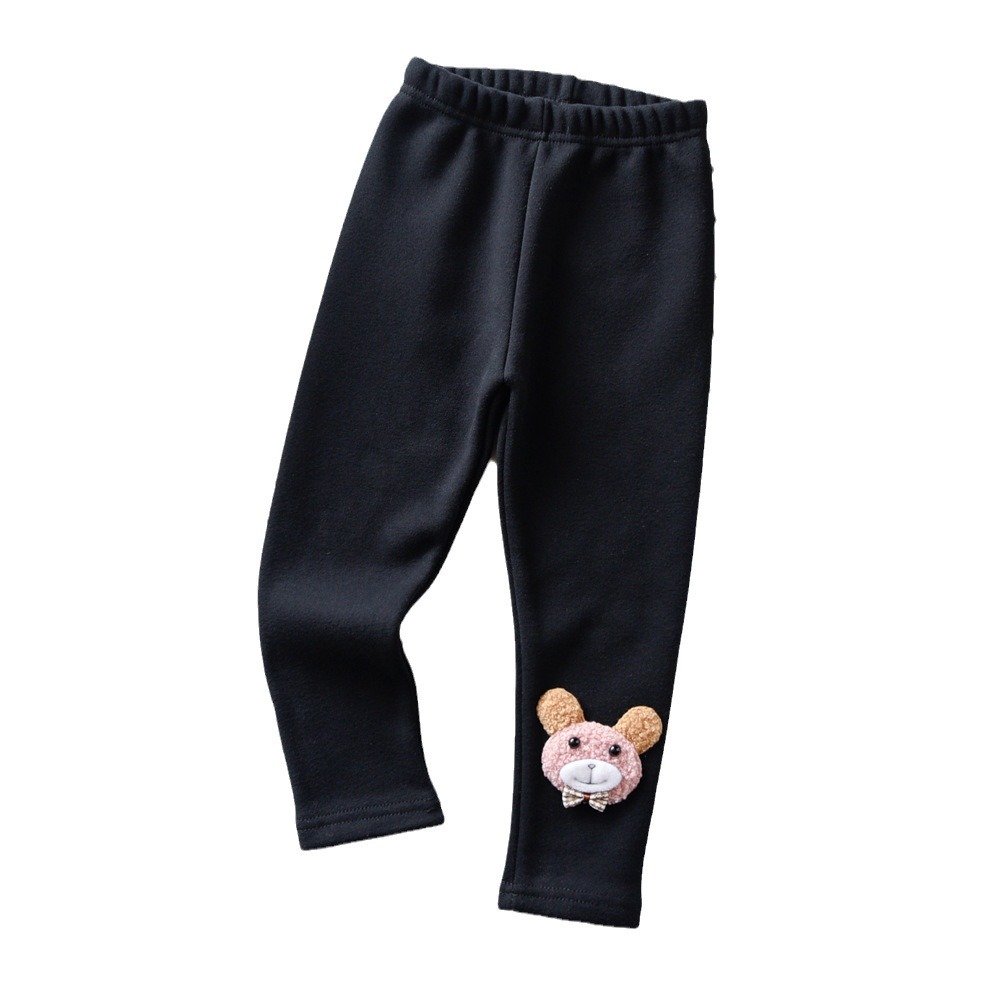 2023 winter plush girls' leggings with smooth color composite Orly velvet bow tie and teddy bear 95 cotton elastic quality children's pants