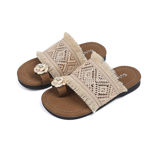 Vanka Hao Ethnic Style Fisherman's Slip-On Sandals 2025 Summer Girls Fashion Woven Outerwear Slippers