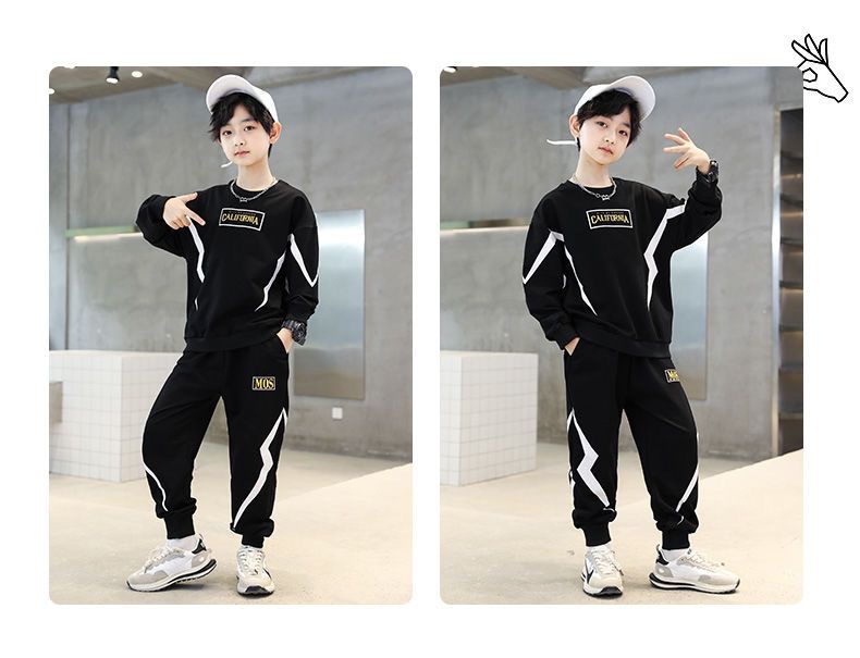 Loose Fit Type Streetwear Letter Color Block Lightning Cotton Boys Clothing Sets