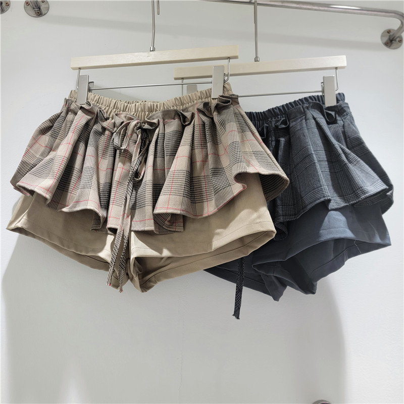 Pantalón Falda de Capas para Mujer de Algodón y Poliéster Diseño con Lazo, De Tiro Medio