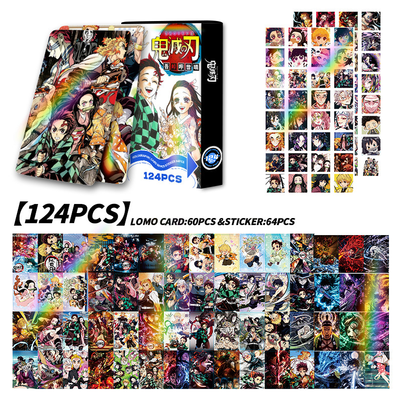 124PCS LOMOカード鬼滅の刃両面レーザーカラー印刷写真カードカードブックマーク収集カードシール|undefined