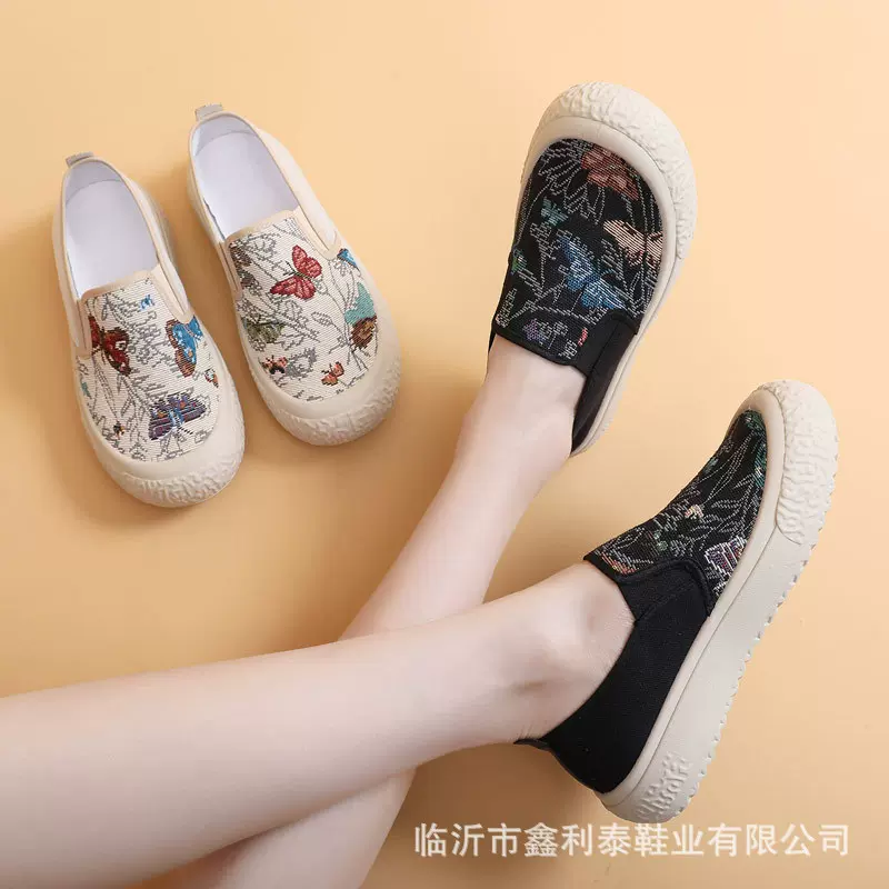 2025春季新款乐福鞋帆布女鞋懒人一脚蹬厚底渔夫鞋时尚休闲布鞋女