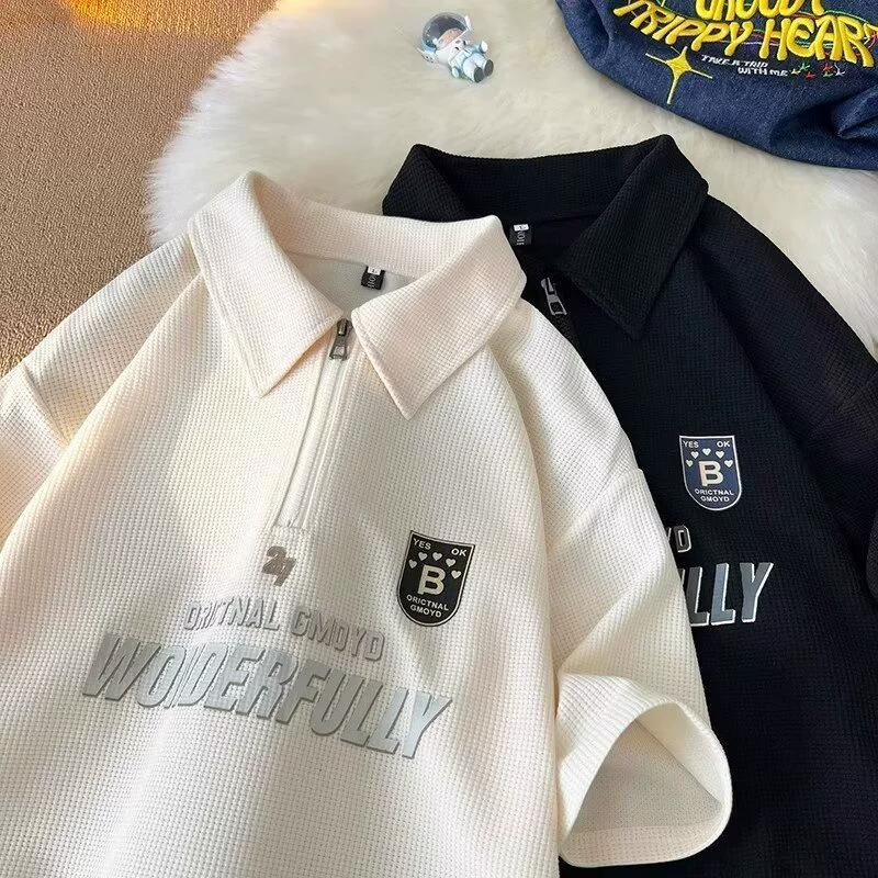 Американский ретро вафугер поло рубашка с короткими рукавами для мужчин с летним приливом