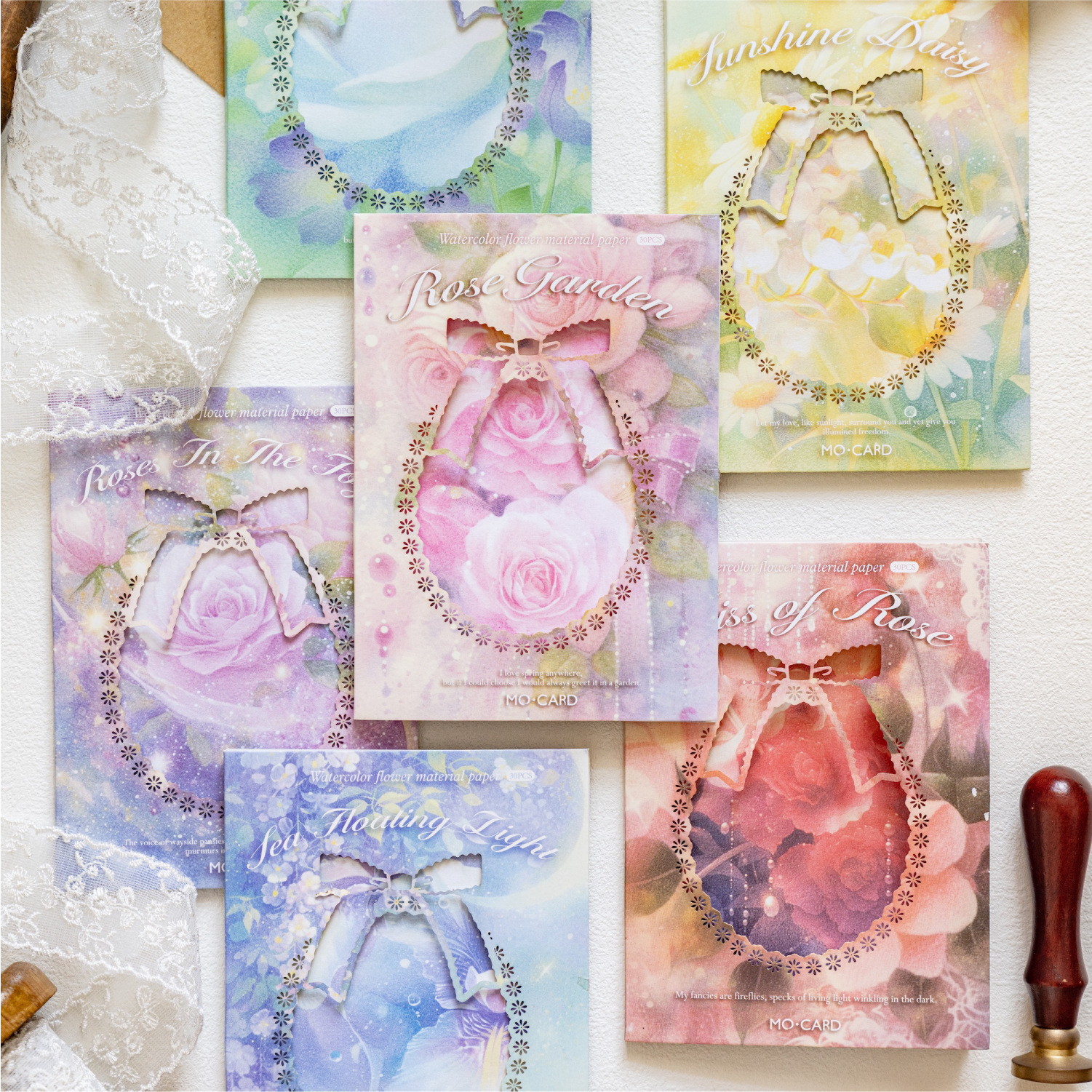 Papel de material de papel kraft blanco Mo Moonflower Colgante de luna Serie de sueño de flores Ilustración de mascotas lindo Papel de material de base de cuenta manual