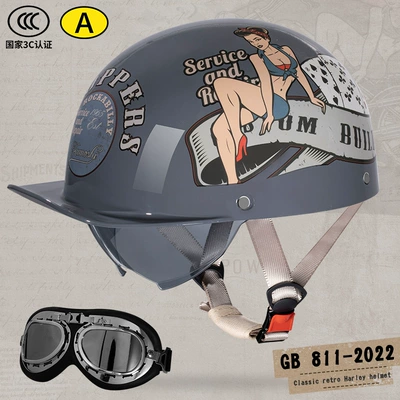 Car Scoop Helmet Helmet Retro – Motosiklet kaskı (dəbilqə) - bright-gray-poker-decal-goggles